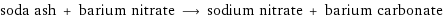 soda ash + barium nitrate ⟶ sodium nitrate + barium carbonate