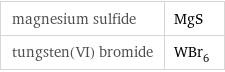 magnesium sulfide | MgS tungsten(VI) bromide | WBr_6