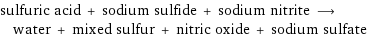 sulfuric acid + sodium sulfide + sodium nitrite ⟶ water + mixed sulfur + nitric oxide + sodium sulfate