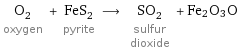 O_2 oxygen + FeS_2 pyrite ⟶ SO_2 sulfur dioxide + Fe2O3O
