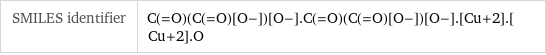 SMILES identifier | C(=O)(C(=O)[O-])[O-].C(=O)(C(=O)[O-])[O-].[Cu+2].[Cu+2].O