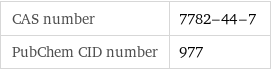 CAS number | 7782-44-7 PubChem CID number | 977