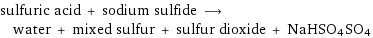 sulfuric acid + sodium sulfide ⟶ water + mixed sulfur + sulfur dioxide + NaHSO4SO4