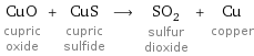 CuO cupric oxide + CuS cupric sulfide ⟶ SO_2 sulfur dioxide + Cu copper