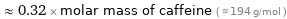  ≈ 0.32 × molar mass of caffeine ( ≈ 194 g/mol )