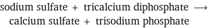 sodium sulfate + tricalcium diphosphate ⟶ calcium sulfate + trisodium phosphate