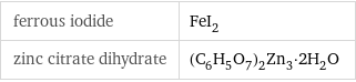 ferrous iodide | FeI_2 zinc citrate dihydrate | (C_6H_5O_7)_2Zn_3·2H_2O