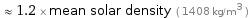  ≈ 1.2 × mean solar density ( 1408 kg/m^3 )