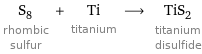 S_8 rhombic sulfur + Ti titanium ⟶ TiS_2 titanium disulfide
