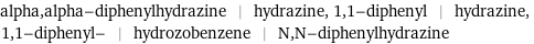 alpha, alpha-diphenylhydrazine | hydrazine, 1, 1-diphenyl | hydrazine, 1, 1-diphenyl- | hydrozobenzene | N, N-diphenylhydrazine