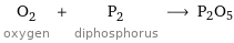 O_2 oxygen + P_2 diphosphorus ⟶ P2O5