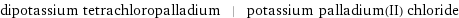 dipotassium tetrachloropalladium | potassium palladium(II) chloride