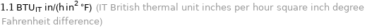 1.1 BTU_IT in/(h in^2 °F) (IT British thermal unit inches per hour square inch degree Fahrenheit difference)