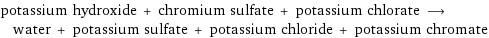 potassium hydroxide + chromium sulfate + potassium chlorate ⟶ water + potassium sulfate + potassium chloride + potassium chromate
