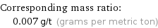 Corresponding mass ratio:  | 0.007 g/t (grams per metric ton)