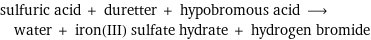 sulfuric acid + duretter + hypobromous acid ⟶ water + iron(III) sulfate hydrate + hydrogen bromide