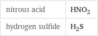 nitrous acid | HNO_2 hydrogen sulfide | H_2S