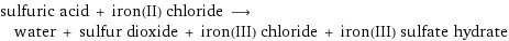 sulfuric acid + iron(II) chloride ⟶ water + sulfur dioxide + iron(III) chloride + iron(III) sulfate hydrate