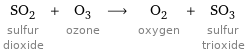 SO_2 sulfur dioxide + O_3 ozone ⟶ O_2 oxygen + SO_3 sulfur trioxide