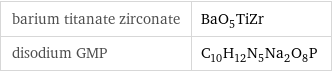 barium titanate zirconate | BaO_5TiZr disodium GMP | C_10H_12N_5Na_2O_8P