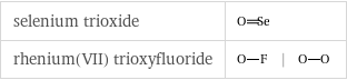 selenium trioxide |  rhenium(VII) trioxyfluoride | |  