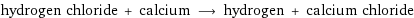 hydrogen chloride + calcium ⟶ hydrogen + calcium chloride