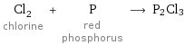 Cl_2 chlorine + P red phosphorus ⟶ P2Cl3