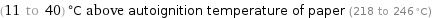 (11 to 40) °C above autoignition temperature of paper (218 to 246 °C)