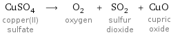 CuSO_4 copper(II) sulfate ⟶ O_2 oxygen + SO_2 sulfur dioxide + CuO cupric oxide