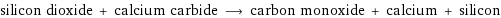 silicon dioxide + calcium carbide ⟶ carbon monoxide + calcium + silicon