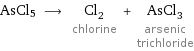 AsCl5 ⟶ Cl_2 chlorine + AsCl_3 arsenic trichloride