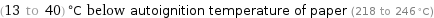 (13 to 40) °C below autoignition temperature of paper (218 to 246 °C)