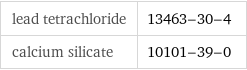 lead tetrachloride | 13463-30-4 calcium silicate | 10101-39-0