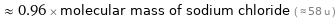  ≈ 0.96 × molecular mass of sodium chloride ( ≈ 58 u )