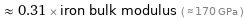  ≈ 0.31 × iron bulk modulus ( ≈ 170 GPa )