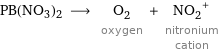 PB(NO3)2 ⟶ O_2 oxygen + (NO_2)^+ nitronium cation