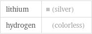 lithium | (silver) hydrogen | (colorless)