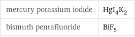 mercury potassium iodide | HgI_4K_2 bismuth pentafluoride | BiF_5