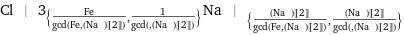 Cl | 3_({Fe/gcd(Fe, (Na | )[[2]]), 1/gcd(, (Na | )[[2]])})Na | _({((Na | )[[2]])/gcd(Fe, (Na | )[[2]]), ((Na | )[[2]])/gcd(, (Na | )[[2]])})