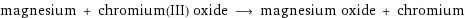 magnesium + chromium(III) oxide ⟶ magnesium oxide + chromium