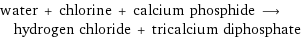 water + chlorine + calcium phosphide ⟶ hydrogen chloride + tricalcium diphosphate