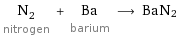 N_2 nitrogen + Ba barium ⟶ BaN2