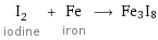 I_2 iodine + Fe iron ⟶ Fe3I8