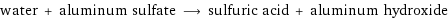 water + aluminum sulfate ⟶ sulfuric acid + aluminum hydroxide