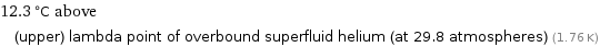 12.3 °C above (upper) lambda point of overbound superfluid helium (at 29.8 atmospheres) (1.76 K)