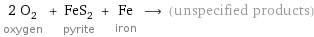 2 O_2 oxygen + FeS_2 pyrite + Fe iron ⟶ (unspecified products)