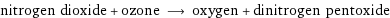 nitrogen dioxide + ozone ⟶ oxygen + dinitrogen pentoxide