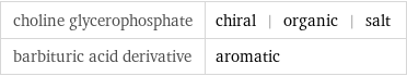 choline glycerophosphate | chiral | organic | salt barbituric acid derivative | aromatic