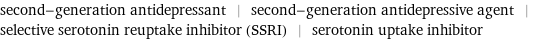 second-generation antidepressant | second-generation antidepressive agent | selective serotonin reuptake inhibitor (SSRI) | serotonin uptake inhibitor