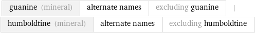 guanine (mineral) | alternate names | excluding guanine | humboldtine (mineral) | alternate names | excluding humboldtine